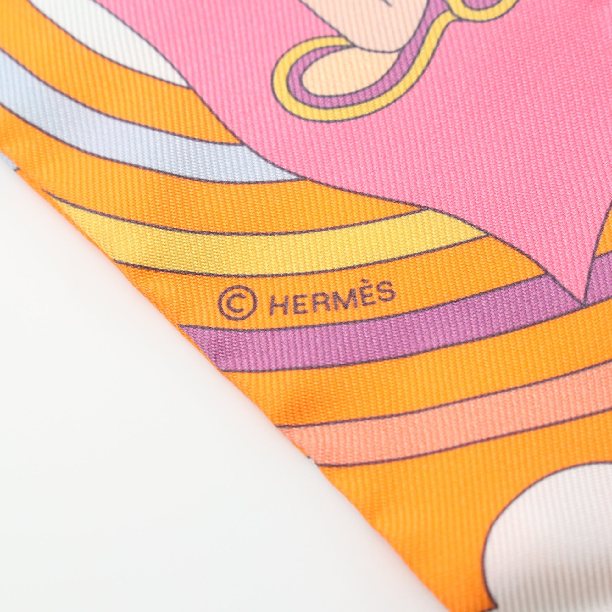 ツイリー CARRES VOLANTS リボン スカーフ シルク オレンジ ピンク マルチカラー エルメス 財布・小物 HERMES