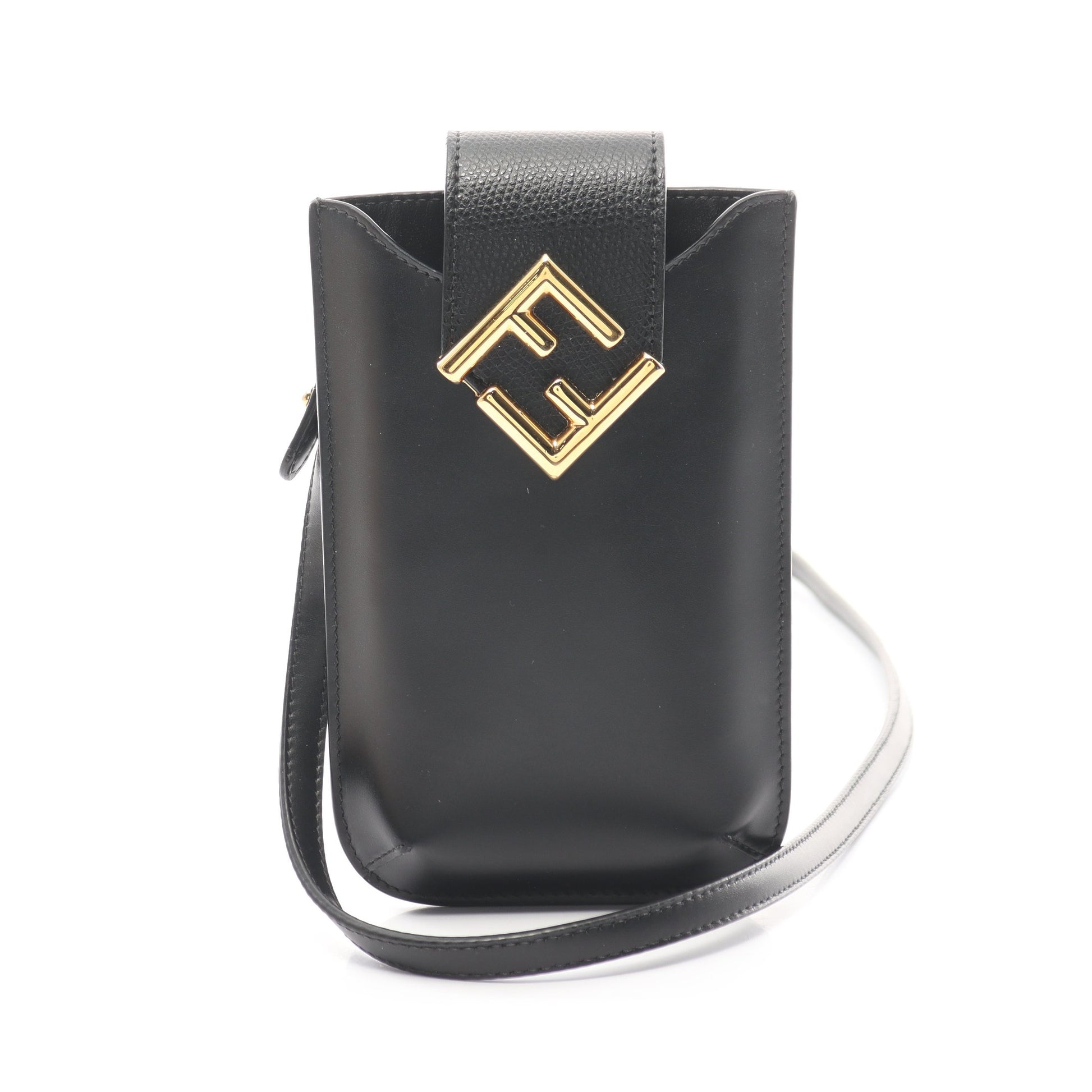 FFダイヤモンド フォンポーチ ショルダーバッグ レザー ブラック フェンディ バッグ FENDI