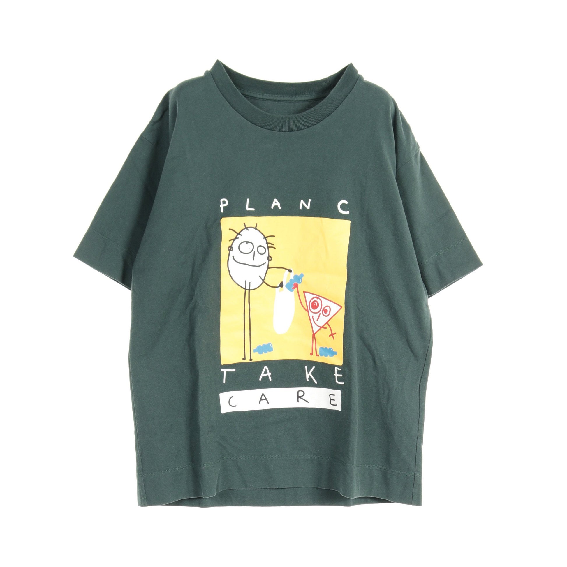 TAKE CARE Tシャツ クルーネック コットン ダークグリーン マルチカラー プランシー トップス PLAN C