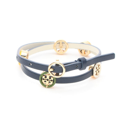 MILLER ENAMEL DOUBLE-WRAP BRACELET 2連 ブレスレット レザー ネイビー マルチカラー トリーバーチ アクセサリー TORY BURCH