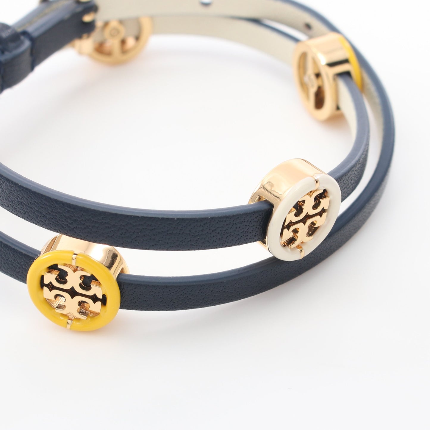 MILLER ENAMEL DOUBLE-WRAP BRACELET 2連 ブレスレット レザー ネイビー マルチカラー トリーバーチ アクセサリー TORY BURCH