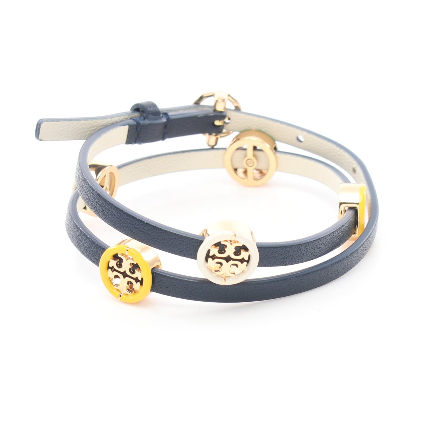 MILLER ENAMEL DOUBLE-WRAP BRACELET 2連 ブレスレット レザー ネイビー マルチカラー トリーバーチ アクセサリー TORY BURCH