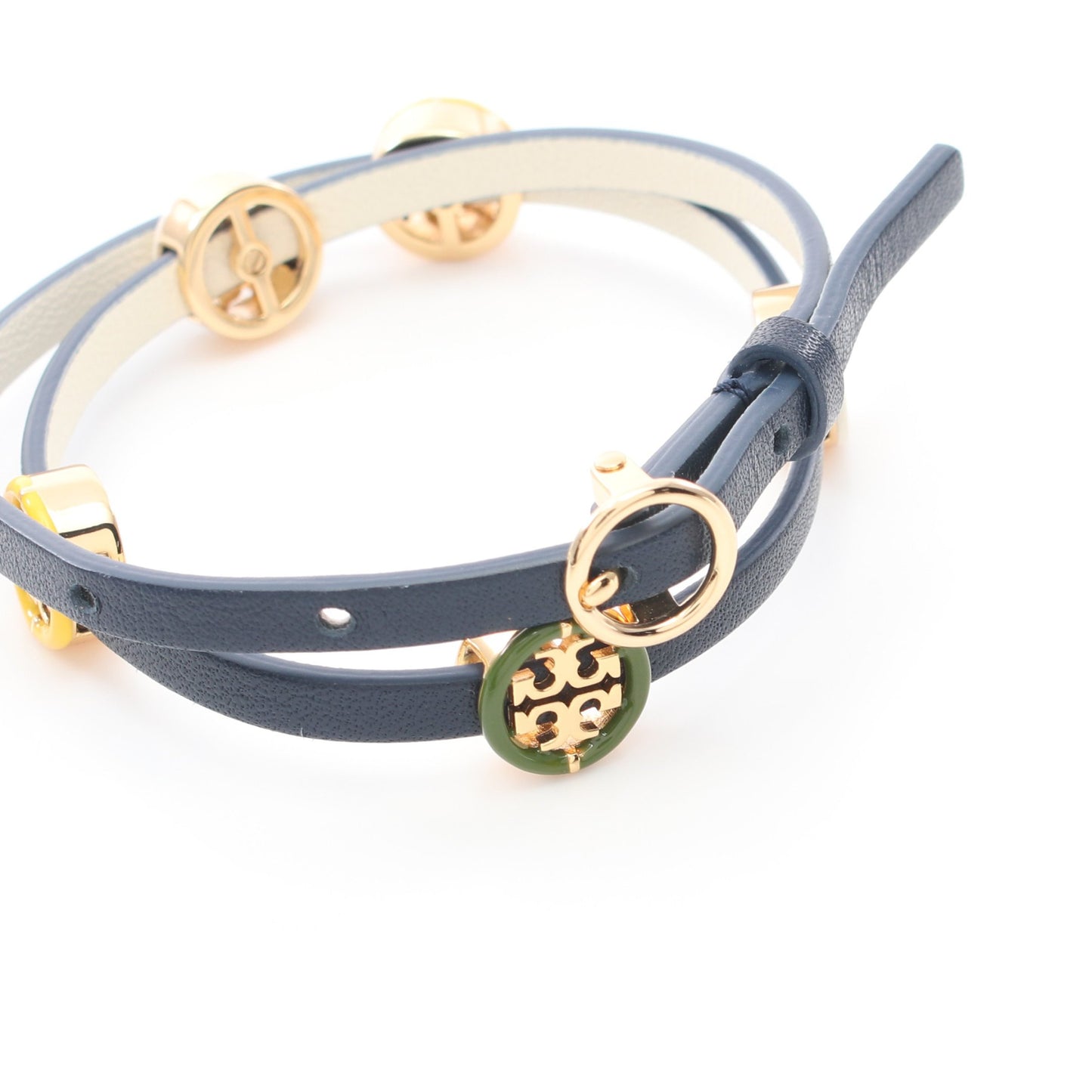 MILLER ENAMEL DOUBLE-WRAP BRACELET 2連 ブレスレット レザー ネイビー マルチカラー トリーバーチ アクセサリー TORY BURCH