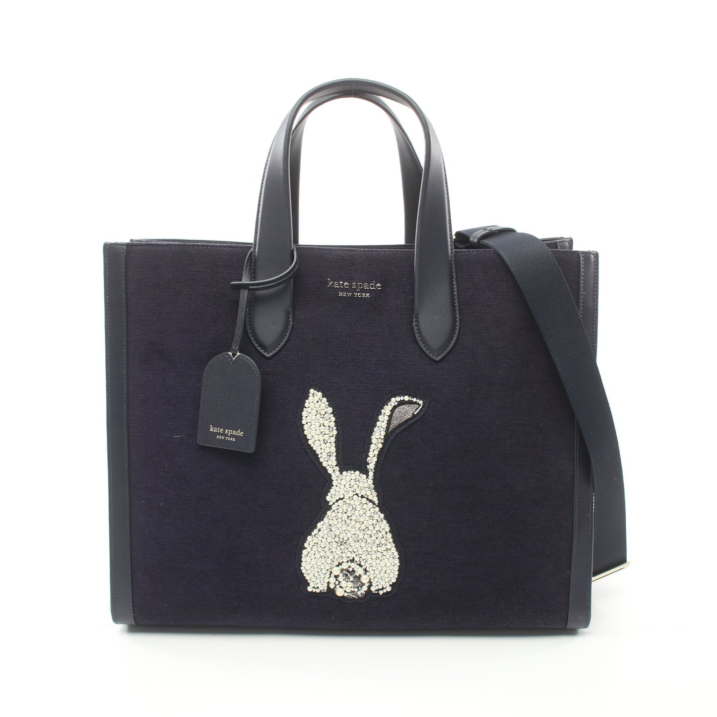 Manhattan Bunny Large Tote Bag ハンドバッグ トートバッグ ファブリック レザー ネイビー オフホワイト ケイトスペード バッグ kate spade