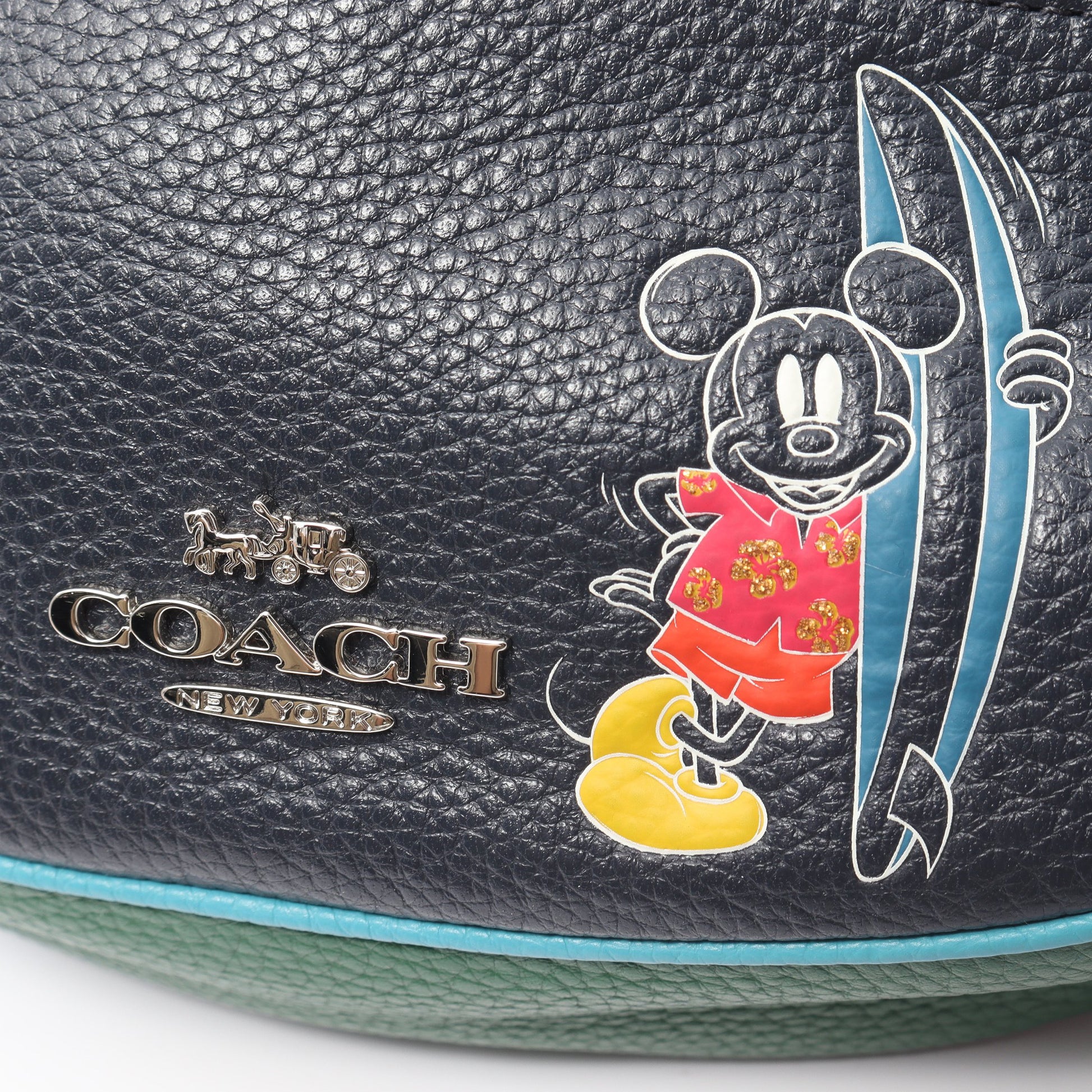 COACH × DISNEY ボディバッグ ウエストバッグ レザー ダークネイビー マルチカラー ミッキープリント コーチ バッグ COACH