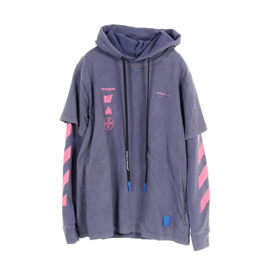 DIAG MARIANA DOUBLE TEE HOODIE プルオーバーパーカー コットン ブルー ピンク ウォッシュ加工 オフホワイト トップス OFF-WHITE