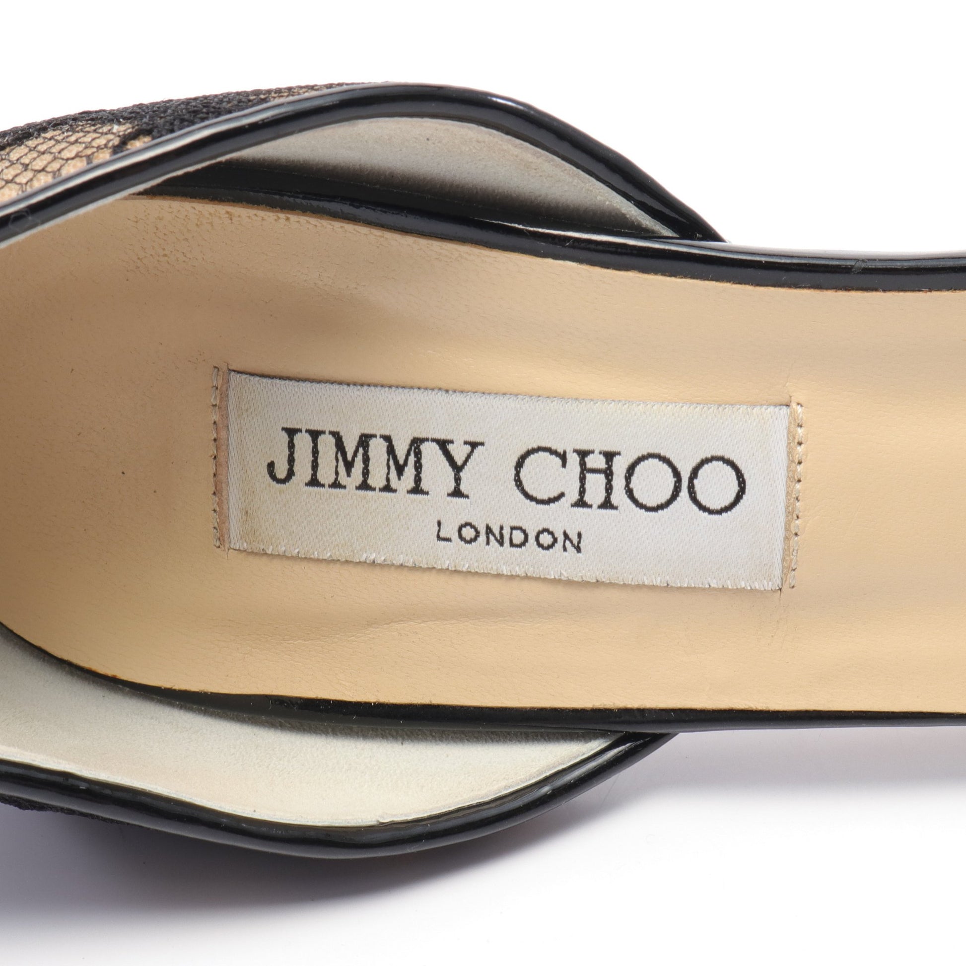 オープントゥ パンプス レース ファブリック エナメルレザー ブラック ベージュ ジミーチュウ シューズ JIMMY CHOO