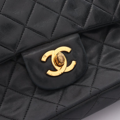 マトラッセ Wフラップ Wチェーンショルダーバッグ ラムスキン ブラック ゴールド金具 ヴィンテージ シャネル バッグ CHANEL