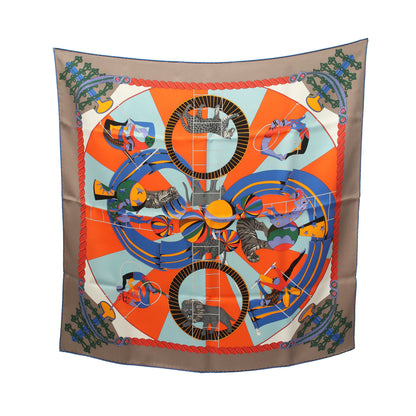 カレ70 circus スカーフ シルク グレーベージュ マルチカラー エルメス 財布・小物 HERMES