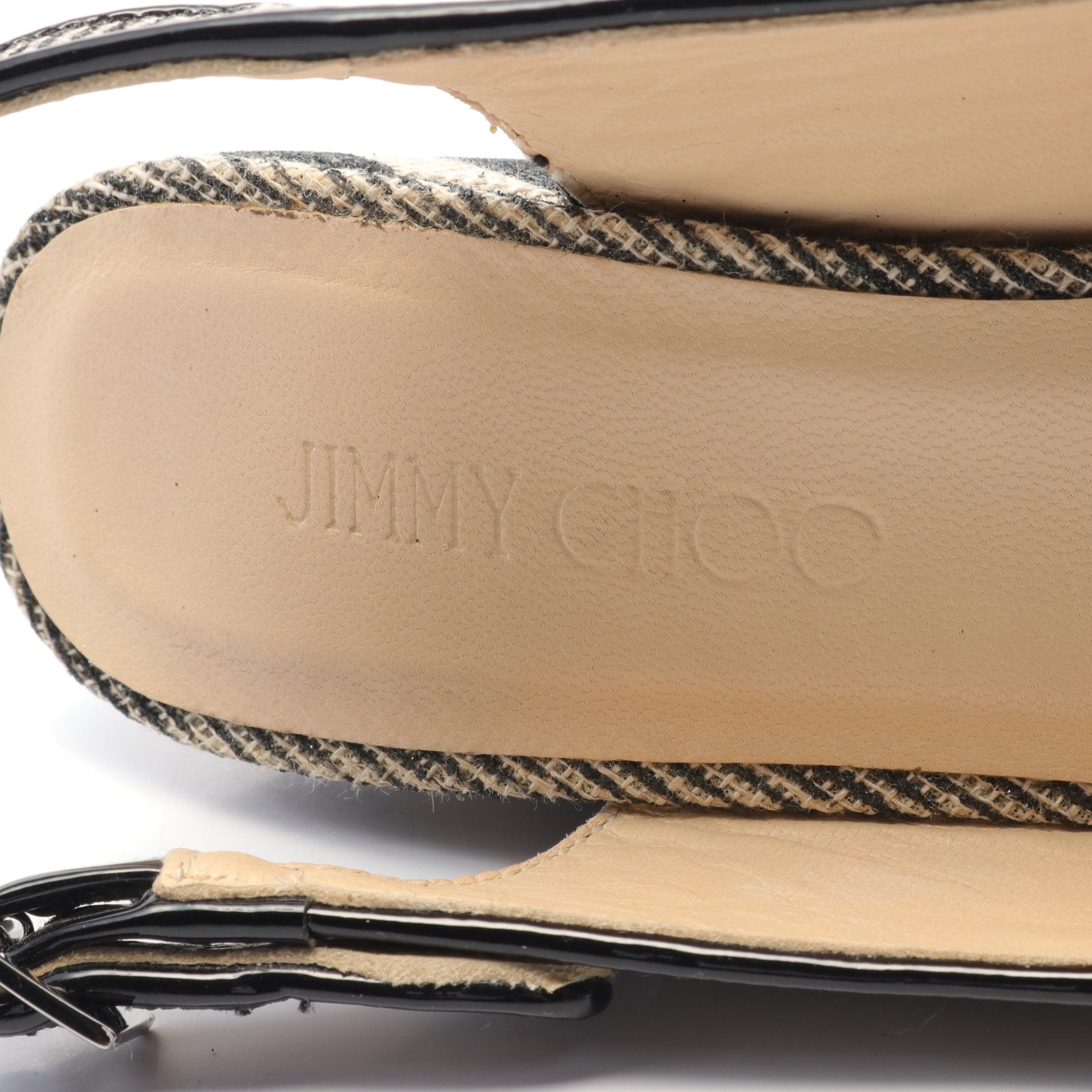 PROVA サンダル ボーダー ファブリック エナメルレザー ベージュ ブラック ウェッジソール ジミーチュウ シューズ JIMMY CHOO