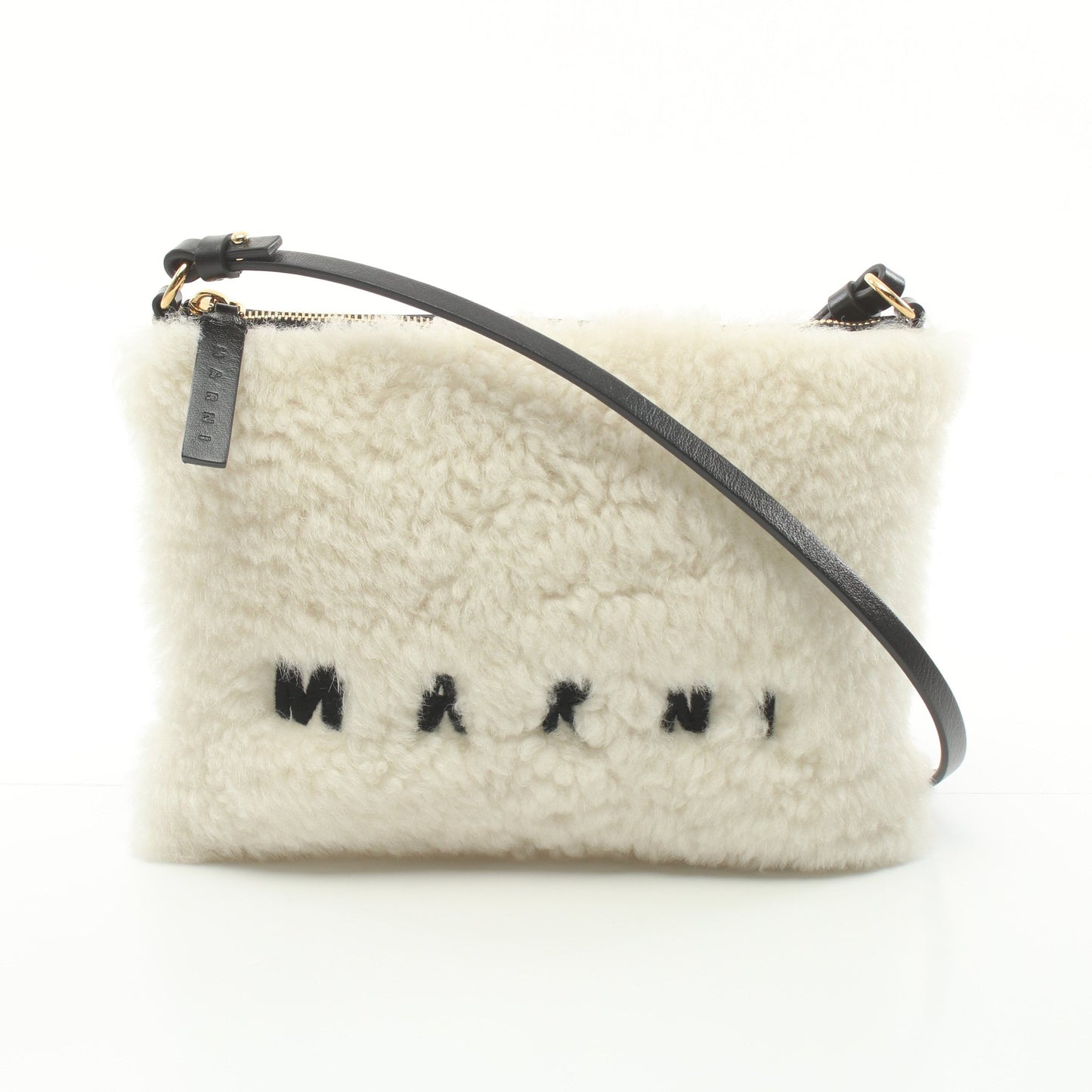 ショルダーバッグ ラムファー レザー ホワイト ブラック ロゴ マルニ バッグ MARNI