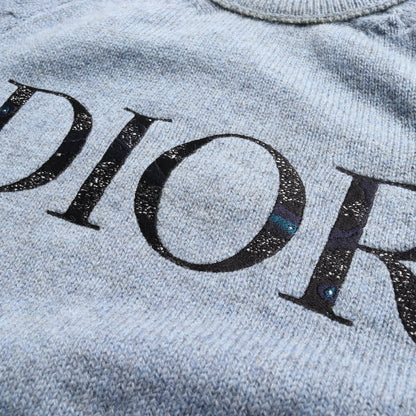 ニット クルーネック ロゴ刺繍 ウール ブルーグレー ディオール トップス DIOR