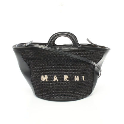 TROPICALIA SUMMER スモール かごバッグ ハンドバッグ ラフィア レザー ブラック 2WAY マルニ バッグ MARNI