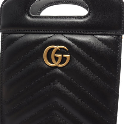 GGマーモント トップハンドル ミニ ハンドバッグ レザー ブラック 2WAY グッチ バッグ GUCCI