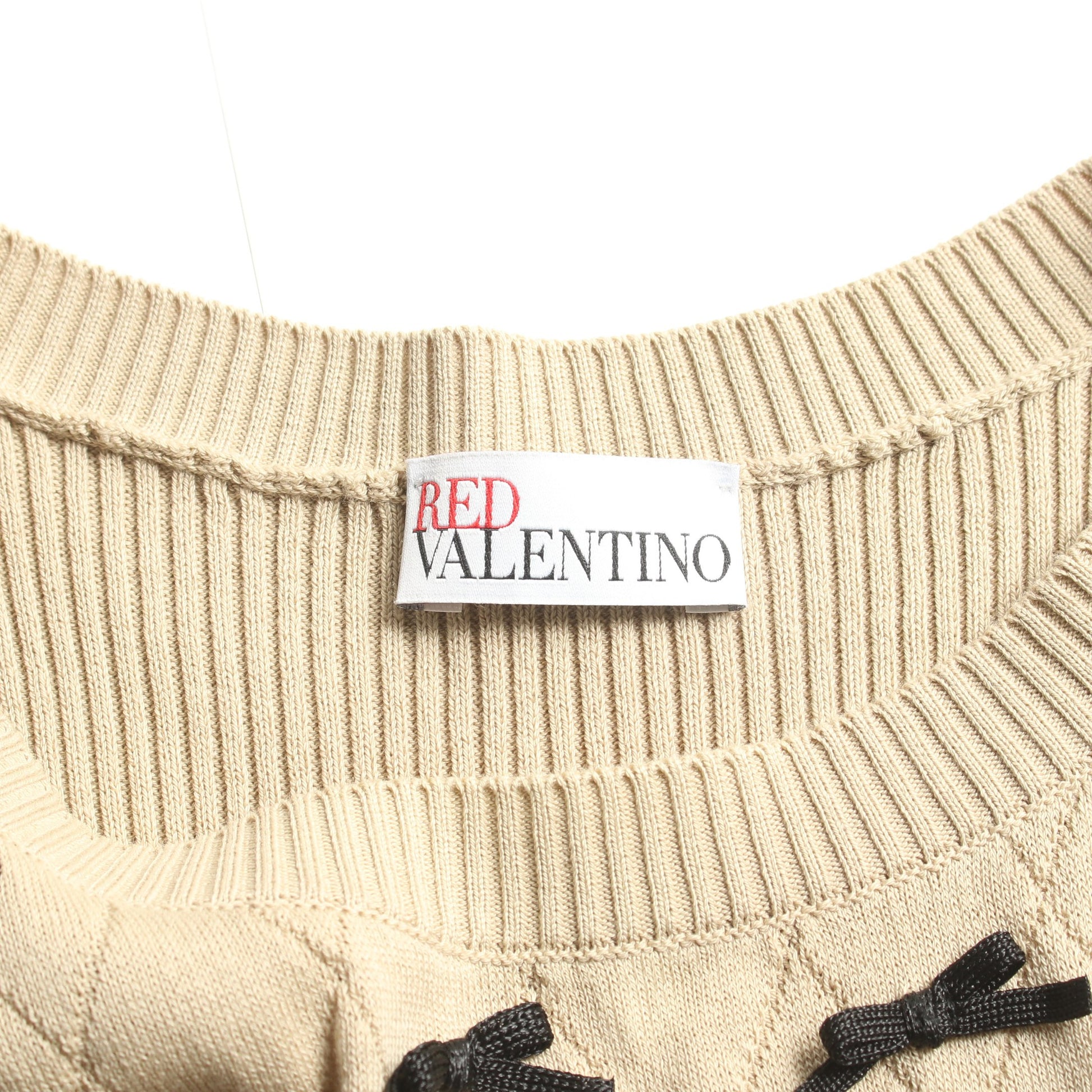 プリーツ ニットワンピース ノースリーブ リボン コットン ベージュ ブラック レッドヴァレンティノ ワンピース RED VALENTINO