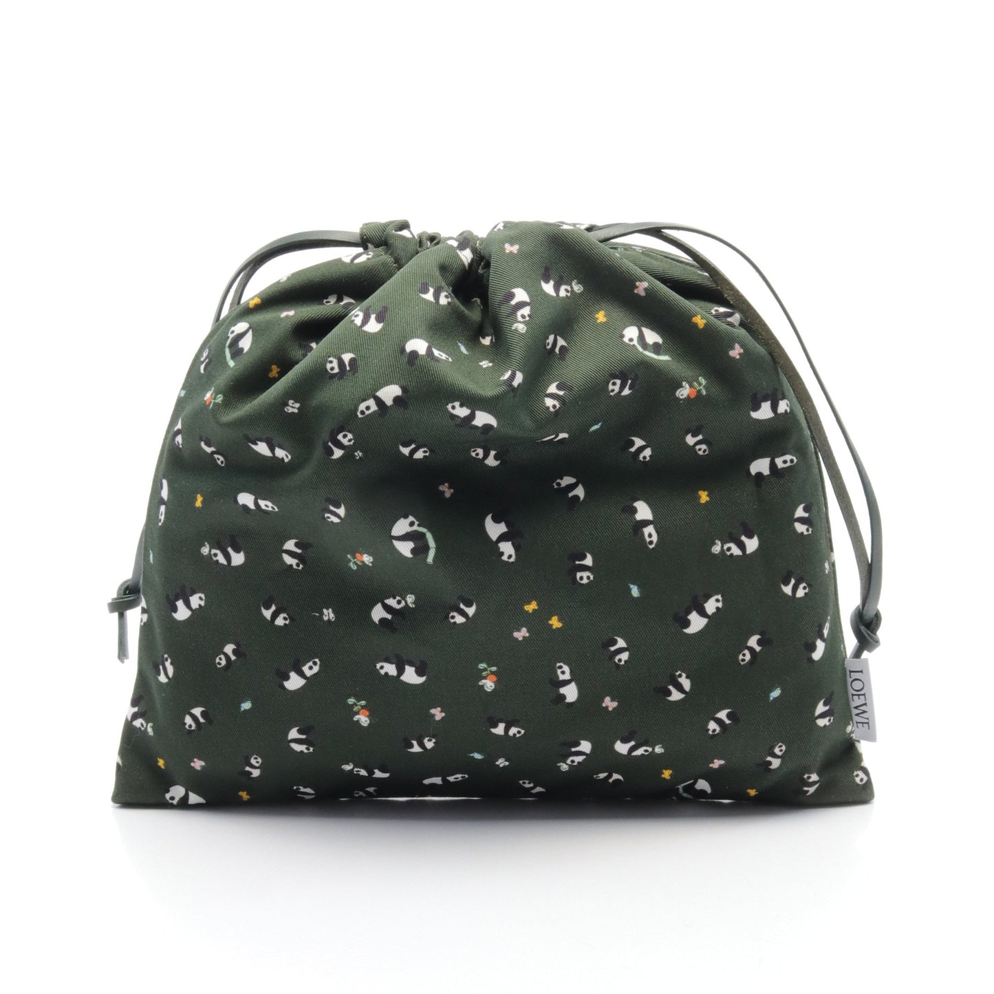 LOEWE × Suna Fujita DRAWSTRING POUCH ドローストリングポーチ パンダ ポーチ キャンバス レザー ダークグリーン マルチカラー 巾着 ロエベ 財布・小物 LOEWE