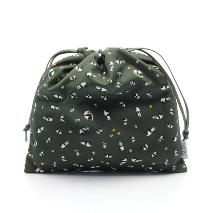 LOEWE × Suna Fujita DRAWSTRING POUCH ドローストリングポーチ パンダ ポーチ キャンバス レザー ダークグリーン マルチカラー 巾着 ロエベ 財布・小物 LOEWE