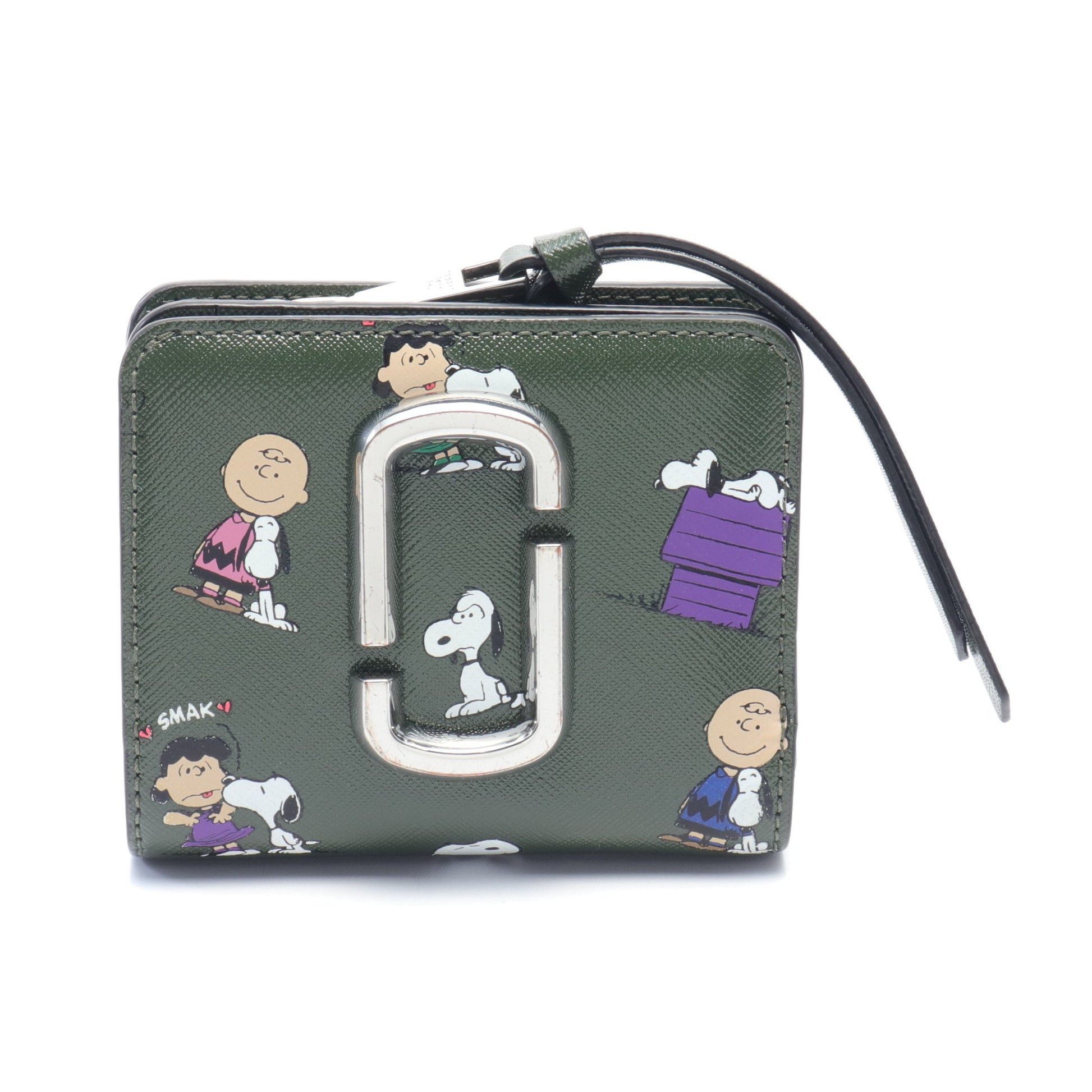 MARC JACOBS × Peanuts SNAPSHOT スナップショット 二つ折り財布 L字ファスナー長財布 レザー ダークグリーン マルチカラー マークジェイコブス 財布・小物 MARC JACOBS