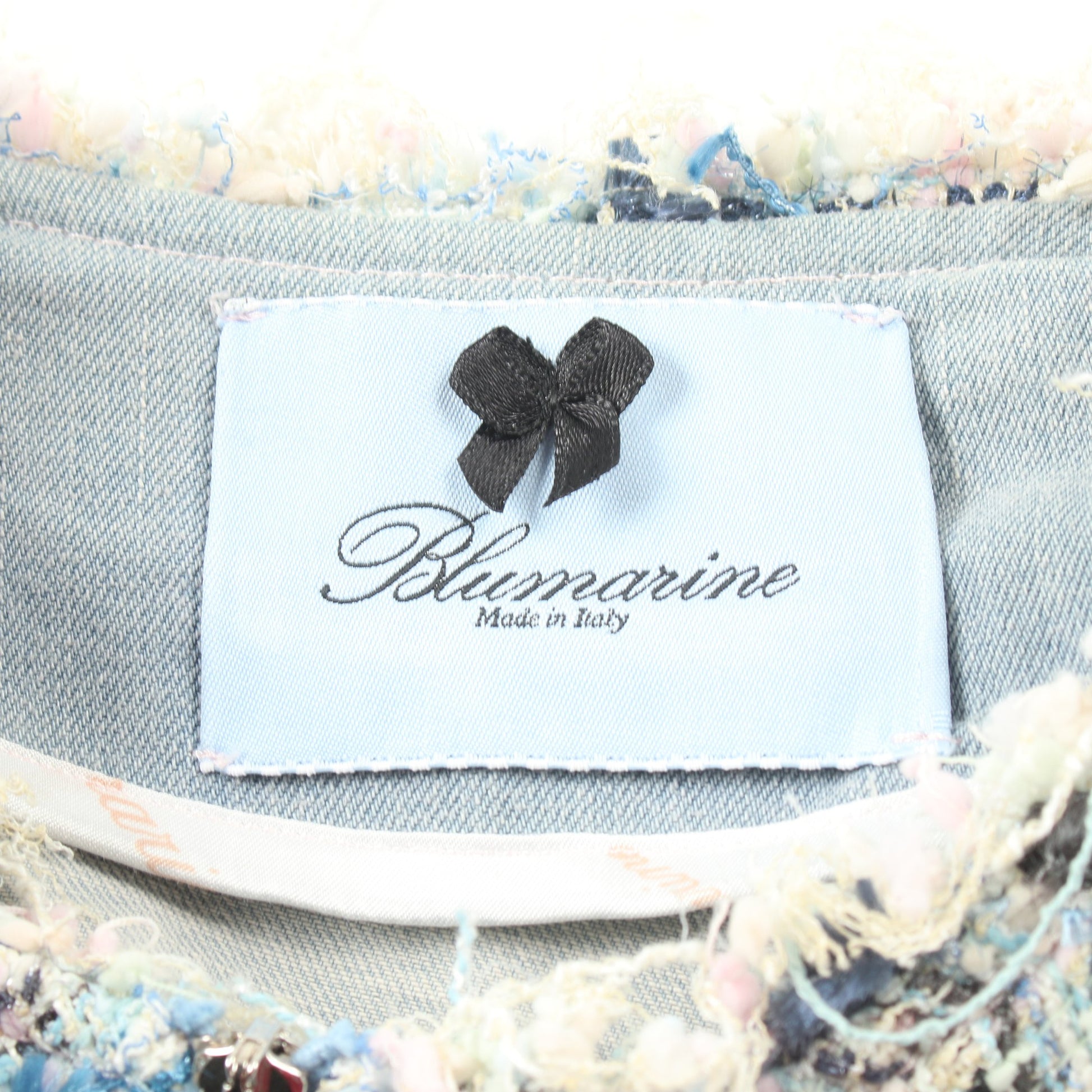 デニムジャケット ノーカラージャケット コットン ツイード ライトブルー ブルマリン アウター Blumarine