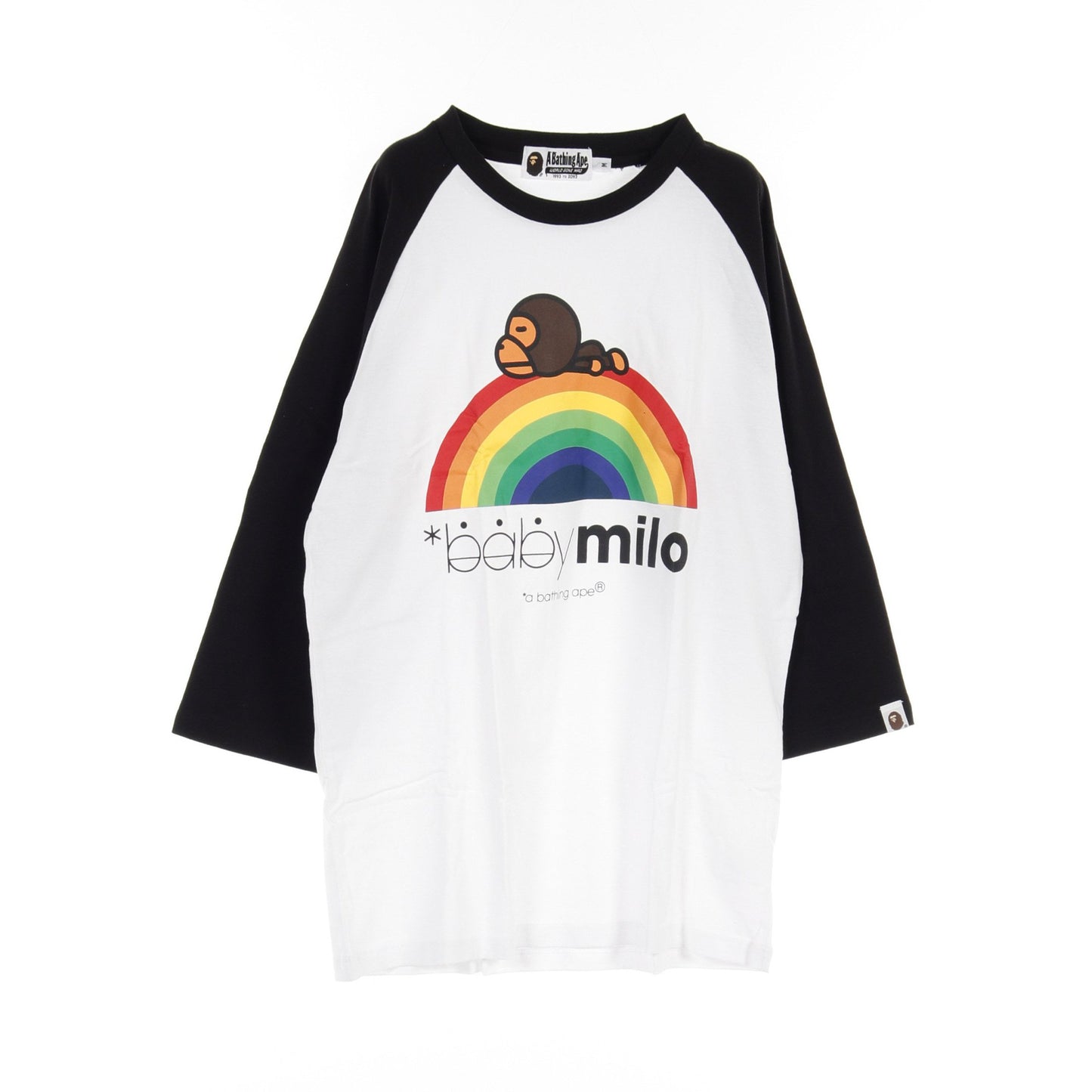 BABY MILO ラグラン Tシャツ クルーネック 七分袖 コットン ホワイト ブラック アベイシングエイプベイプ トップス A BATHING APE(BAPE)