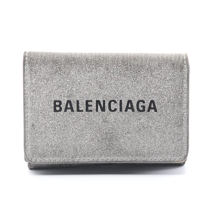 EVERYDAY MINI WALLET 三つ折り財布 コンパクトウォレット レザー シルバー ラメ バレンシアガ 財布・小物 BALENCIAGA