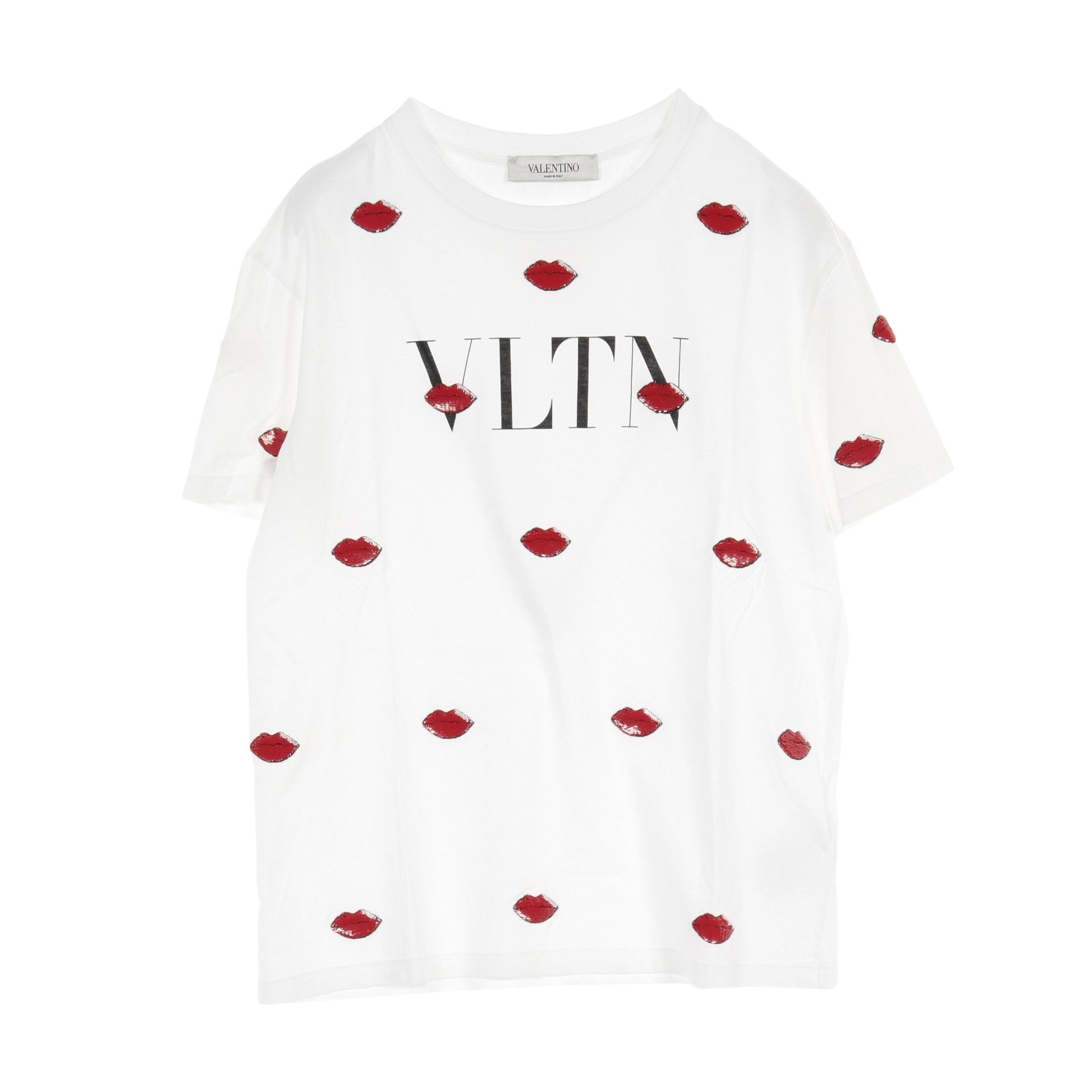 VLTNロゴ Tシャツ リップ柄 コットン ホワイト スパンコール ヴァレンティノ トップス VALENTINO