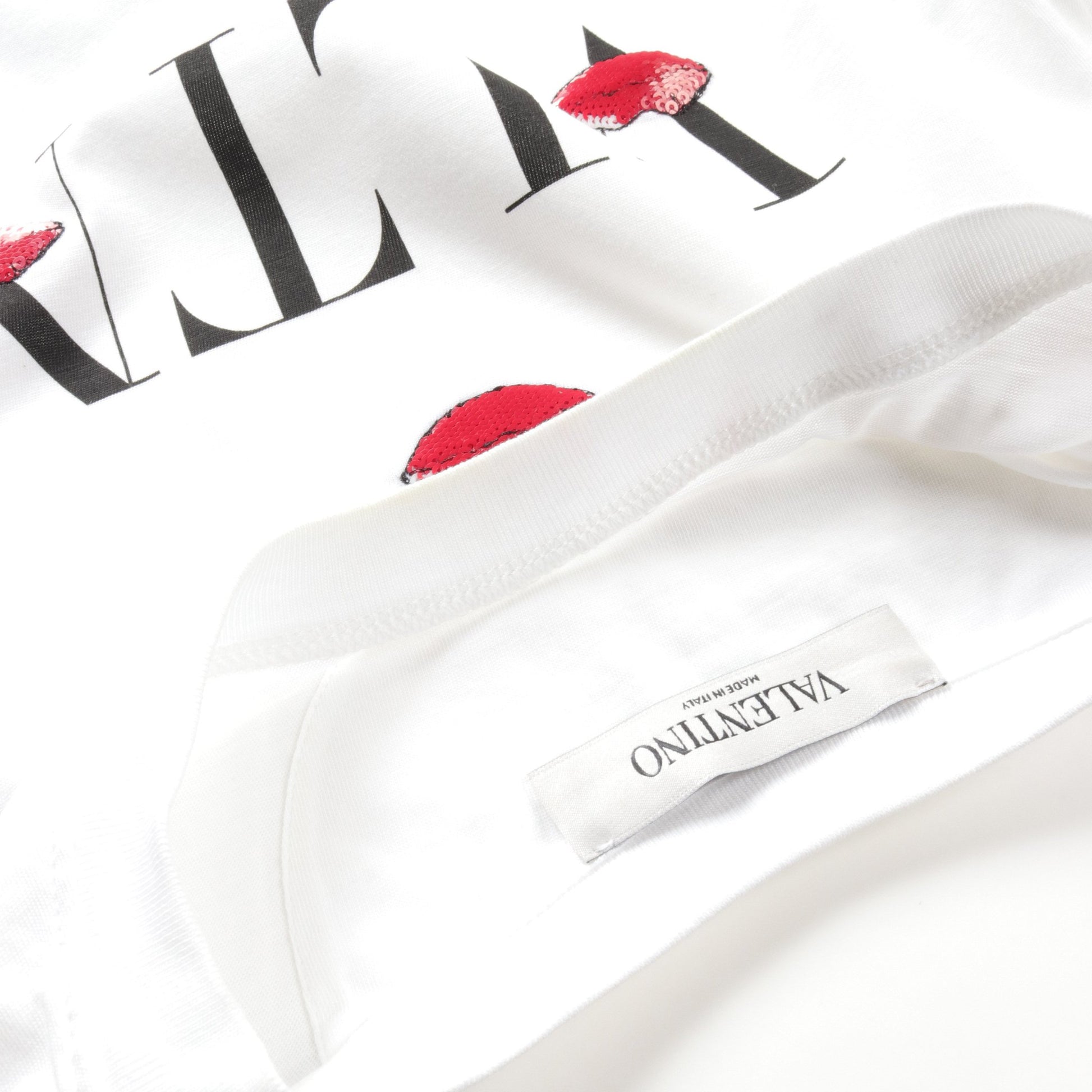 VLTNロゴ Tシャツ リップ柄 コットン ホワイト スパンコール ヴァレンティノ トップス VALENTINO