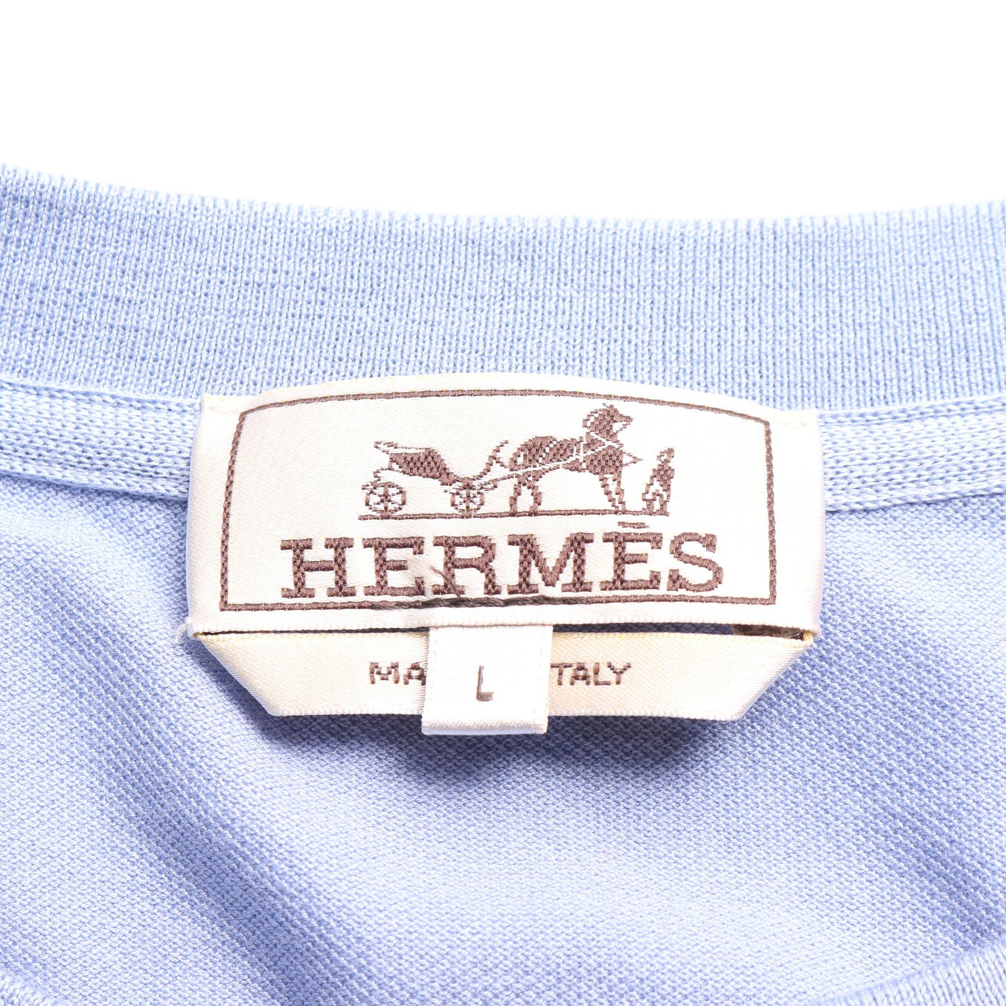 カットソー クルーネック ロゴ刺繍 コットン ライトブルー エルメス トップス HERMES