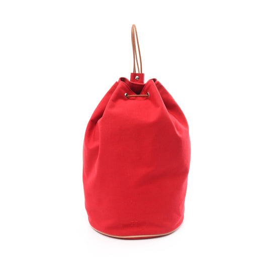 ポロションミミルGM ショルダーバッグ キャンバス レザー レッド ブラウン シルバー金具 エルメス