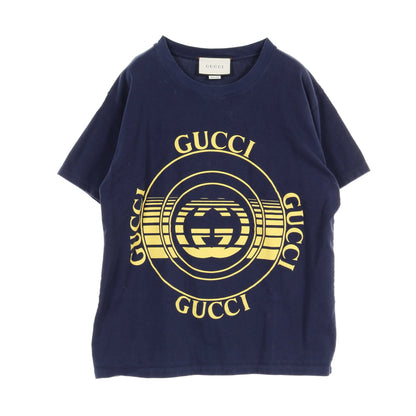 オーバーサイズ Tシャツ ロゴプリント コットン ネイビー イエロー グッチ トップス GUCCI