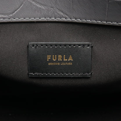 ERA スモール ハンドバッグ レザー ダークグレー クロコ型押し フルラ バッグ FURLA