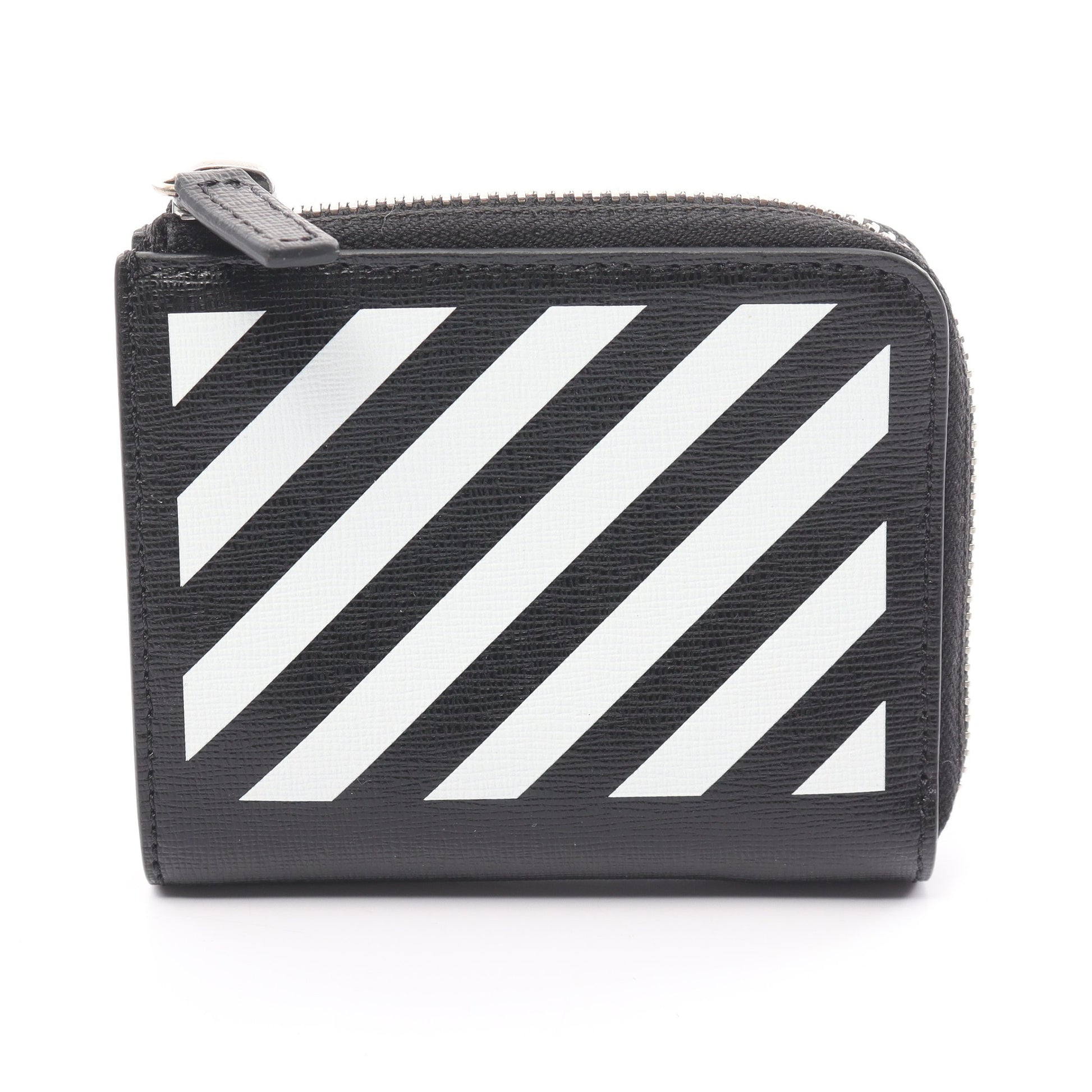 Diag Print Zip Wallet カードケース コインケース レザー ブラック ホワイト オフホワイト 財布・小物 OFF-WHITE