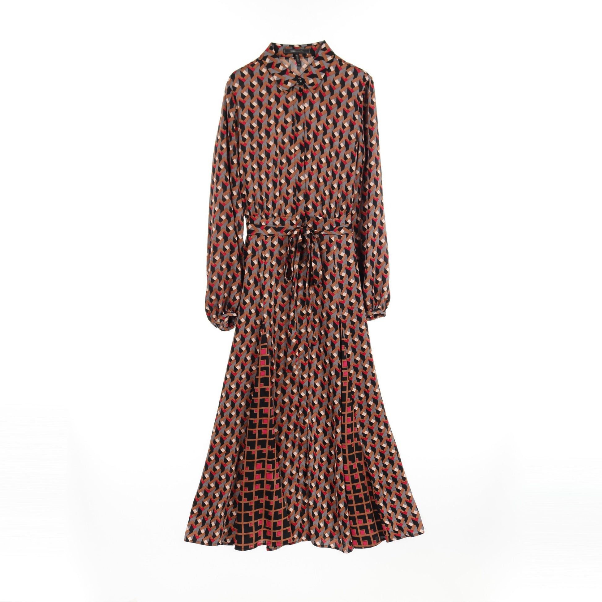 Geometric Print Shirt Dress ワンピース ブラウン マルチカラー ビーシービージーマックスアズリア ワンピース BCBG MAXAZRIA