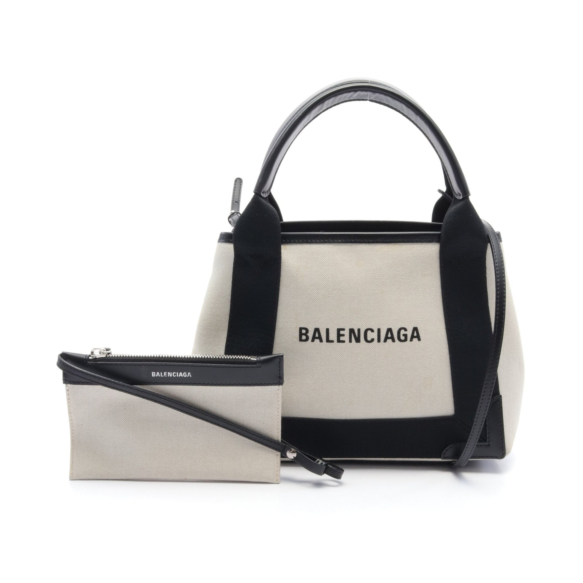 ネイビーカバ XS ハンドバッグ キャンバス レザー オフホワイト ブラック 2WAY バレンシアガ バッグ BALENCIAGA