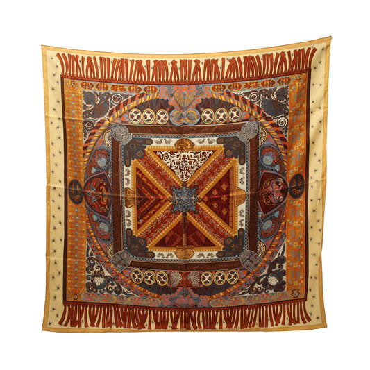 カレ90 SUR UN TAPIS VOLANT スカーフ シルク ライトイエロー マルチカラー エルメス