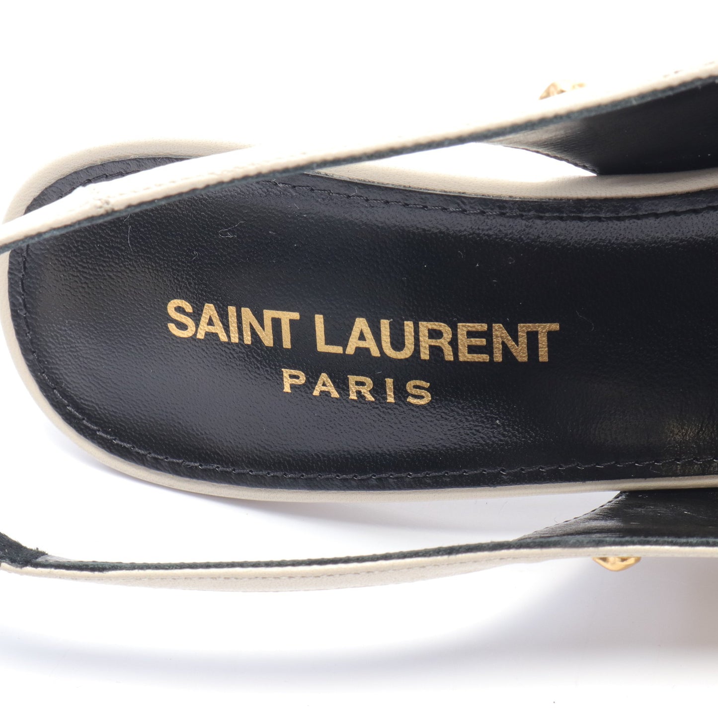 バックストラップ パンプス レザー アイボリー ハートスタッズ サンローランパリ シューズ SAINT LAURENT PARIS