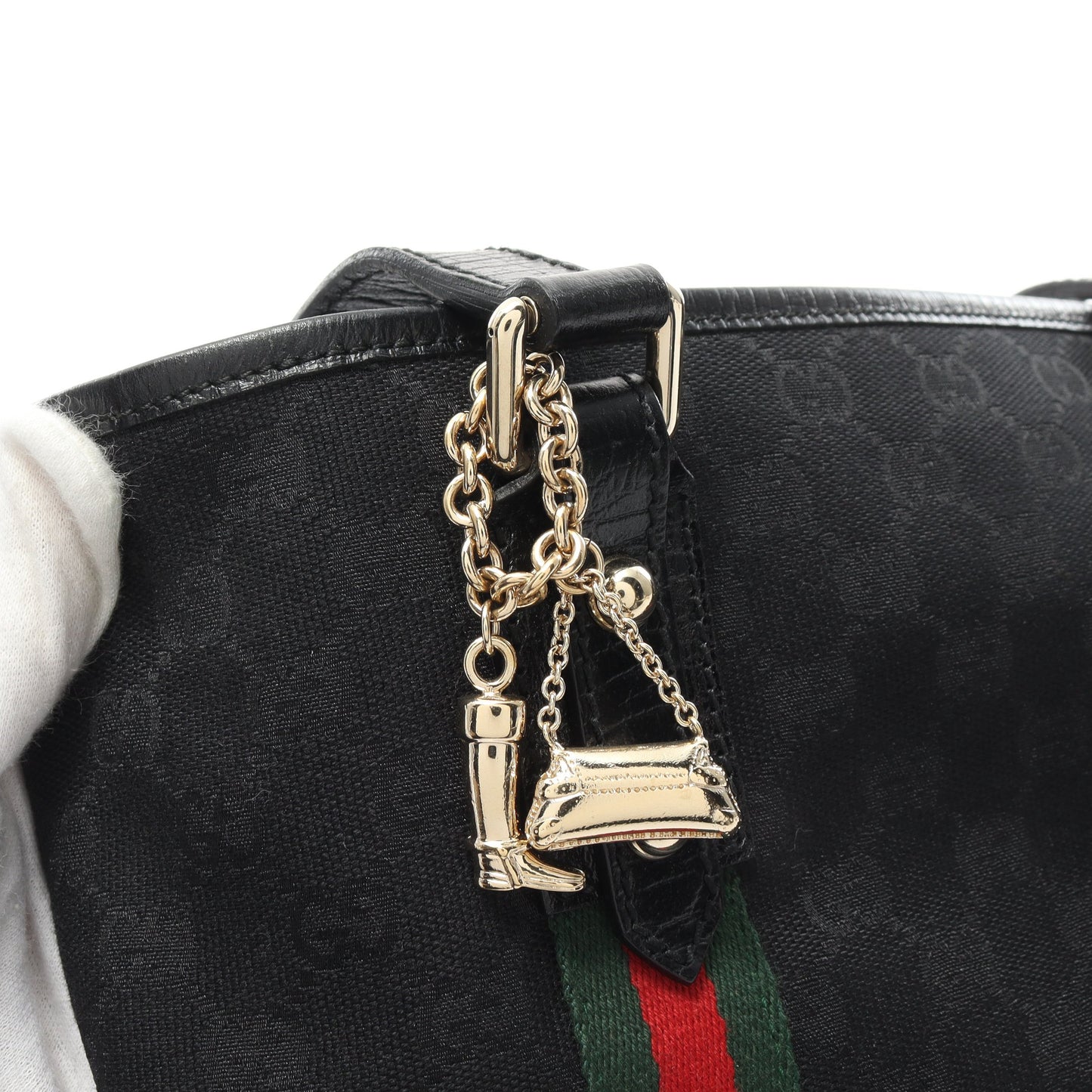 GGキャンバス シェリーライン ハンドバッグ トートバッグ キャンバス レザー ブラック マルチカラー グッチ バッグ GUCCI