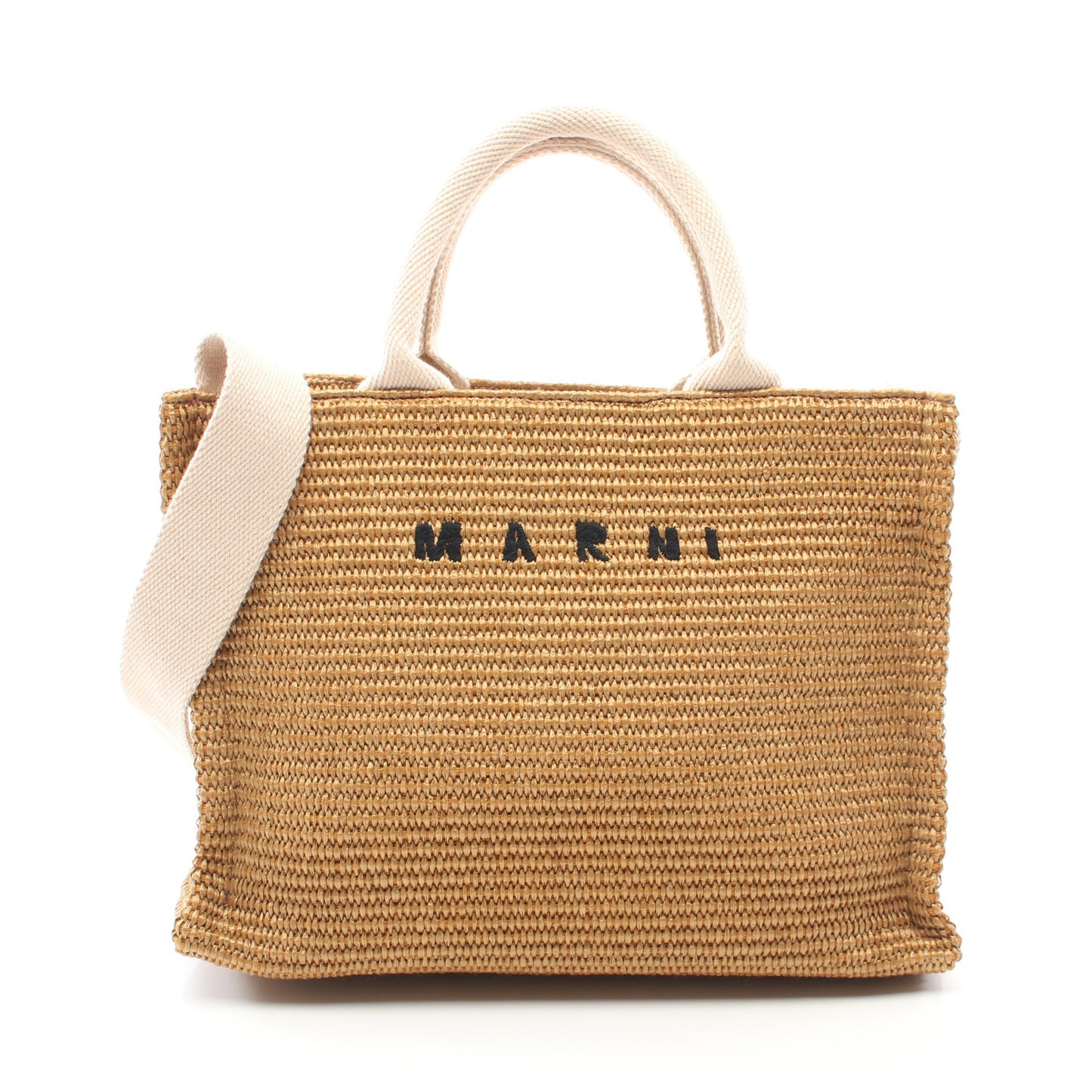 East-West SMALL ハンドバッグ トートバッグ ラフィア キャンバス イエローブラウン ライトベージュ 2WAY マルニ バッグ MARNI