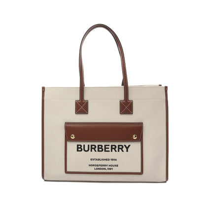 FREYA TOTE フレヤ ハンドバッグ トートバッグ キャンバス レザー オフホワイト ブラウン バーバリー バッグ BURBERRY