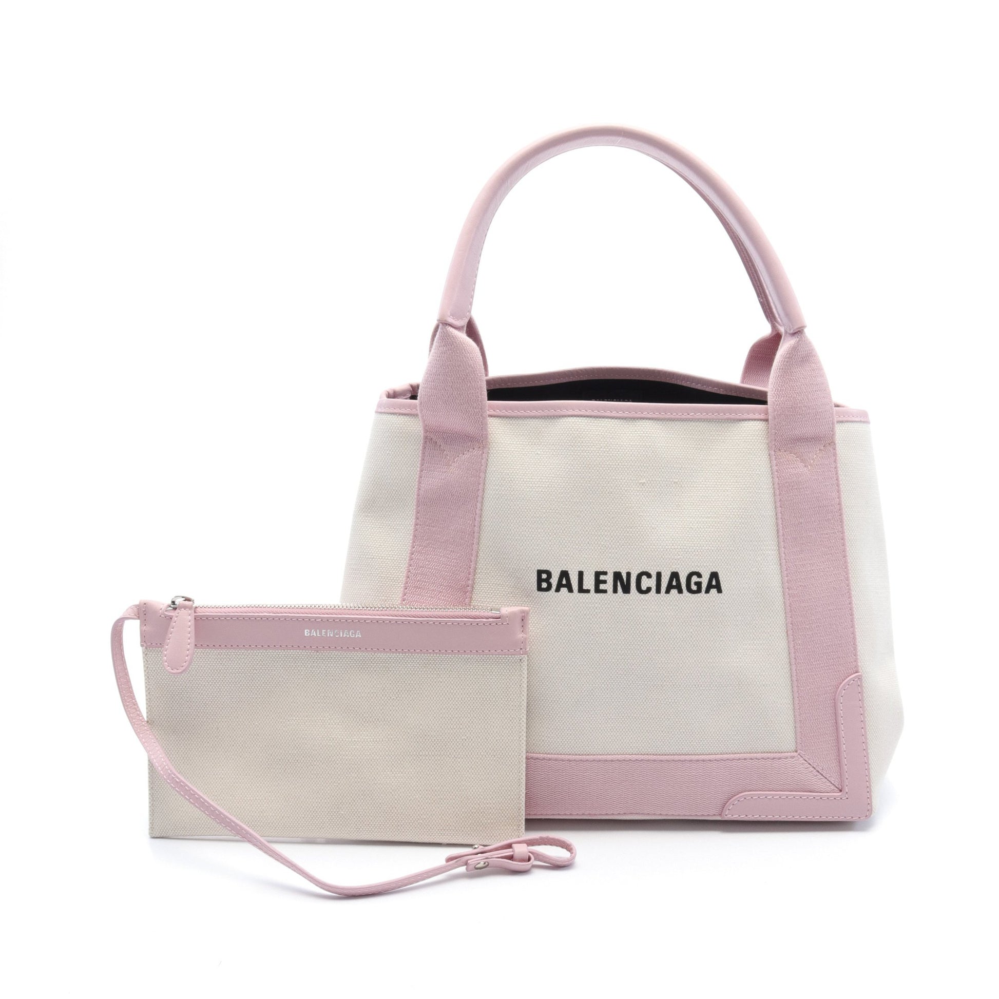 NAVY CABAS S ネイビーカバ ハンドバッグ トートバッグ キャンバス レザー オフホワイト ピンク バレンシアガ バッグ BALENCIAGA