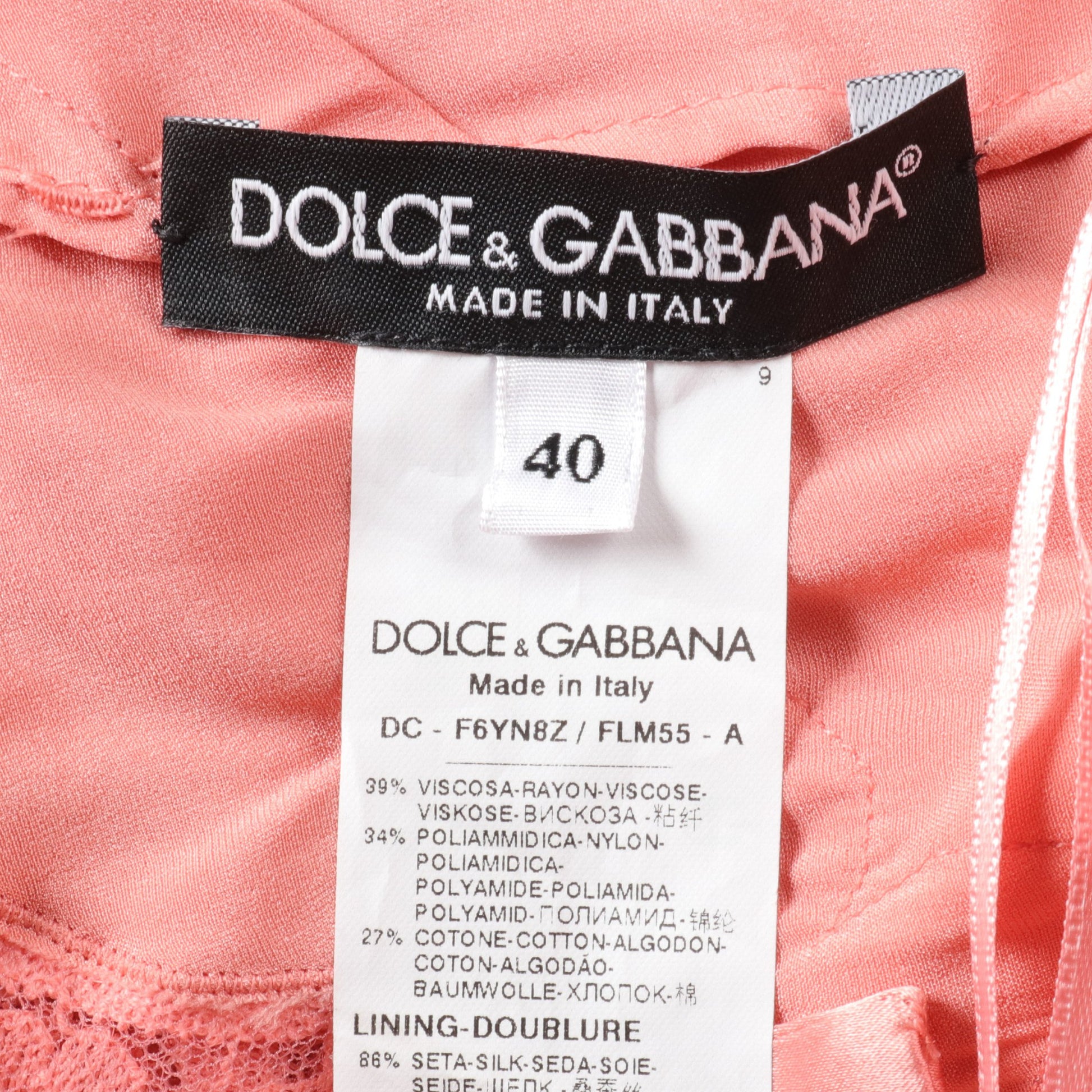 ロング ドレスワンピース レース レーヨン コーラルピンク ビジュー ドルチェアンドガッバーナ ワンピース DOLCE&GABBANA