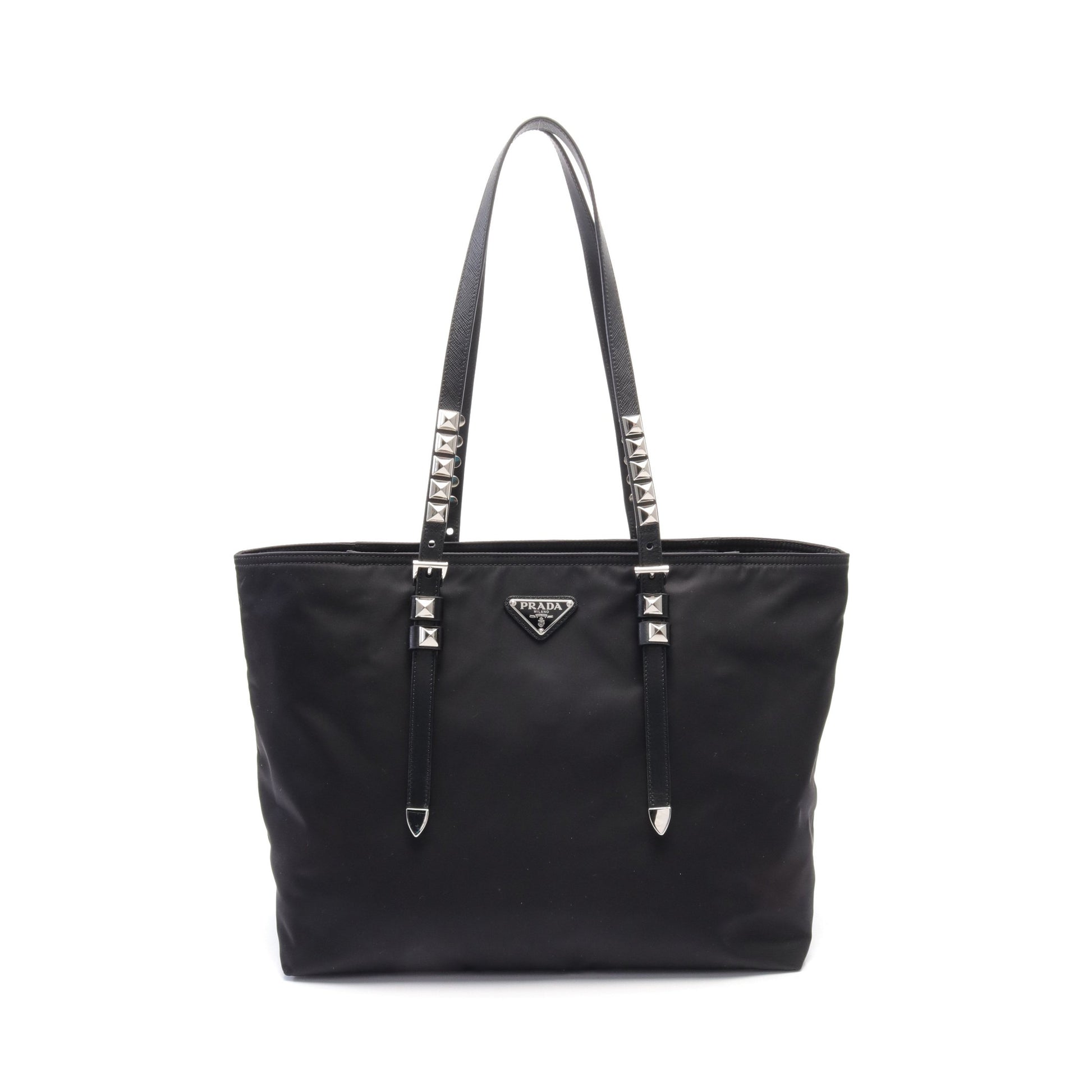 STUDDED NYLON TOTE ショルダーバッグ トートバッグ ナイロン レザー ブラック スタッズ プラダ バッグ PRADA