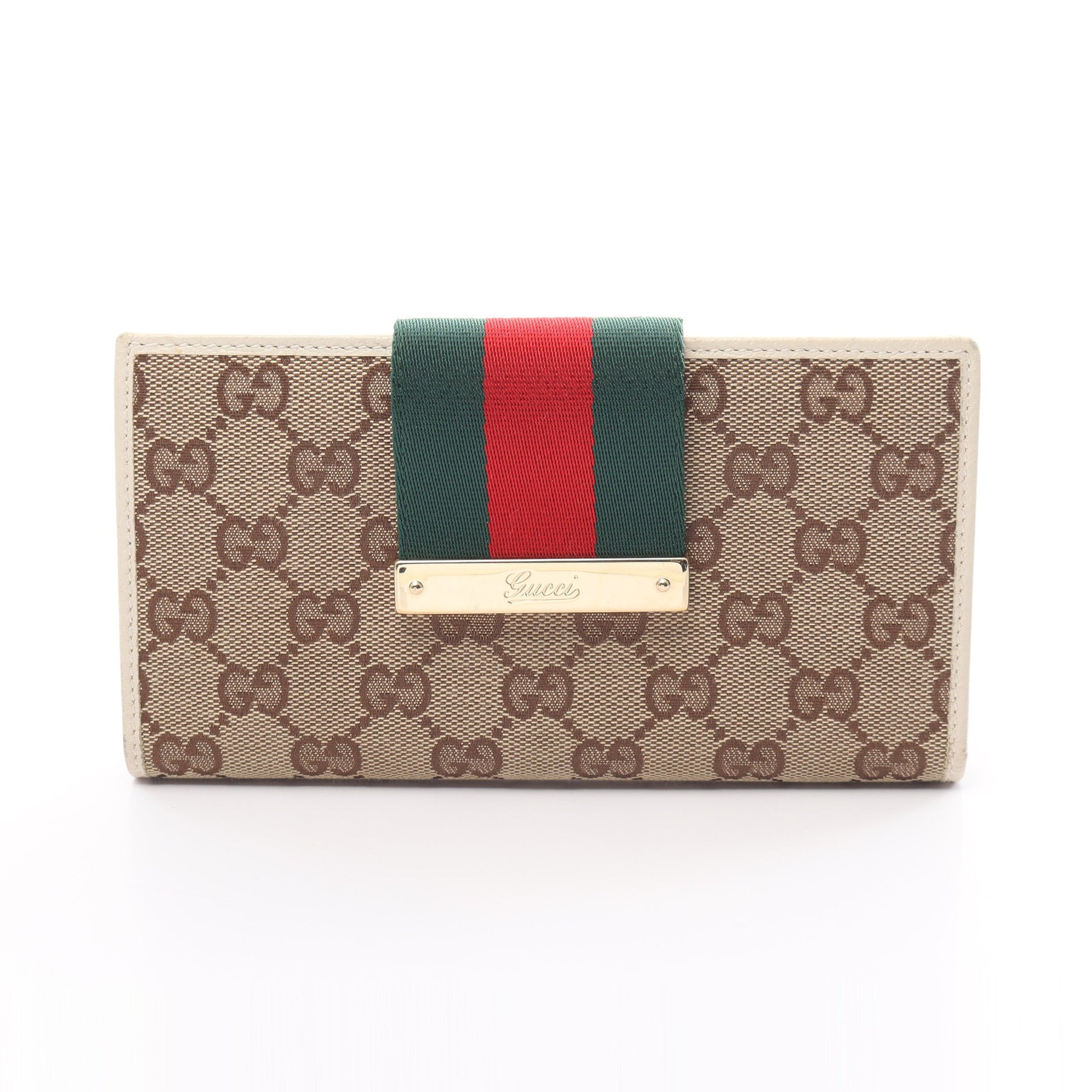 GGキャンバス シェリーライン 二つ折り長財布 キャンバス レザー ベージュ オフホワイト グッチ 財布・小物 GUCCI