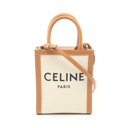 ミニ バーティカルカバ ハンドバッグ キャンバス レザー アイボリー ライトブラウン 2WAY セリーヌ バッグ CELINE