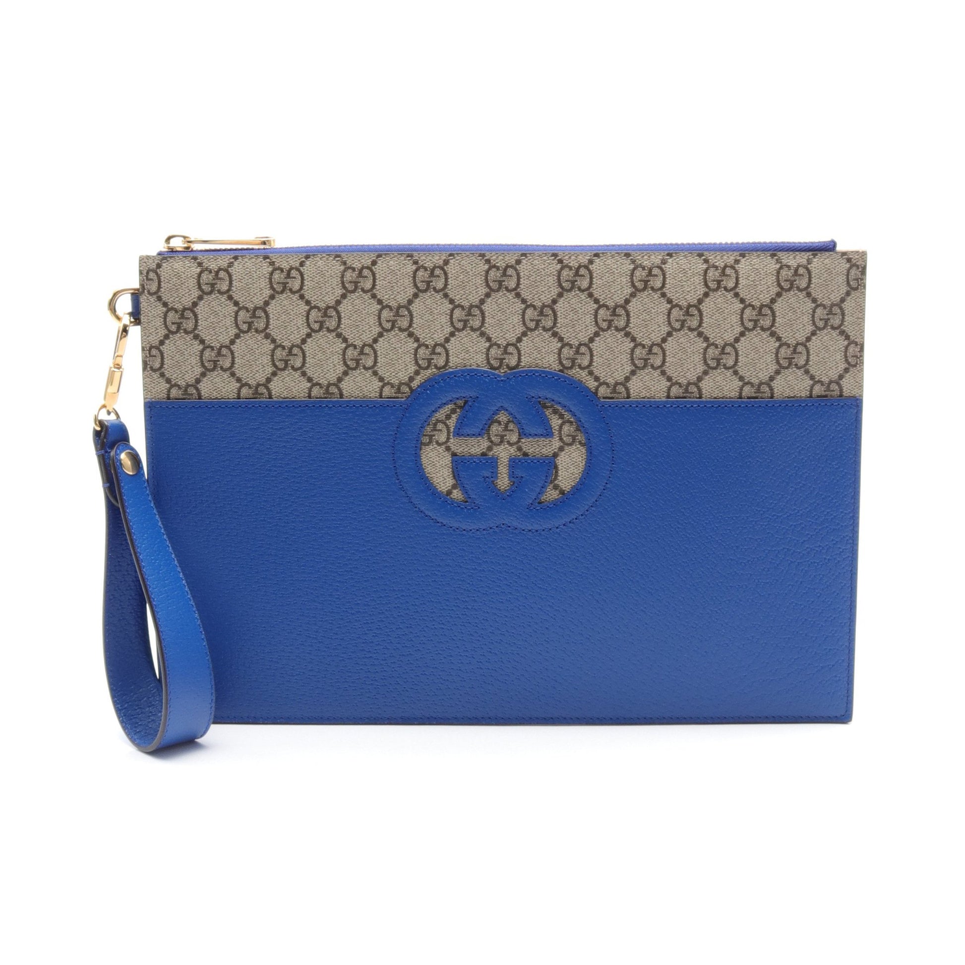インターロッキングG GGスプリーム クラッチバッグ レザー PVC ブルー ブラウン ベージュ グッチ バッグ GUCCI