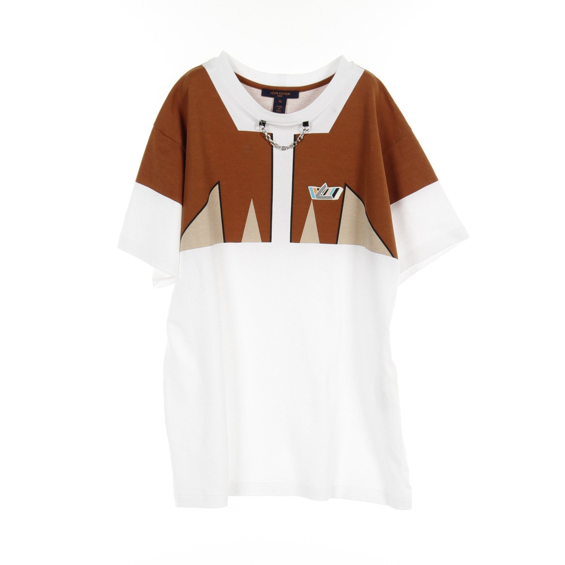 LVロゴ Tシャツ クルーネック コットン ホワイト ブラウン ベージュ ルイヴィトン トップス LOUIS VUITTON