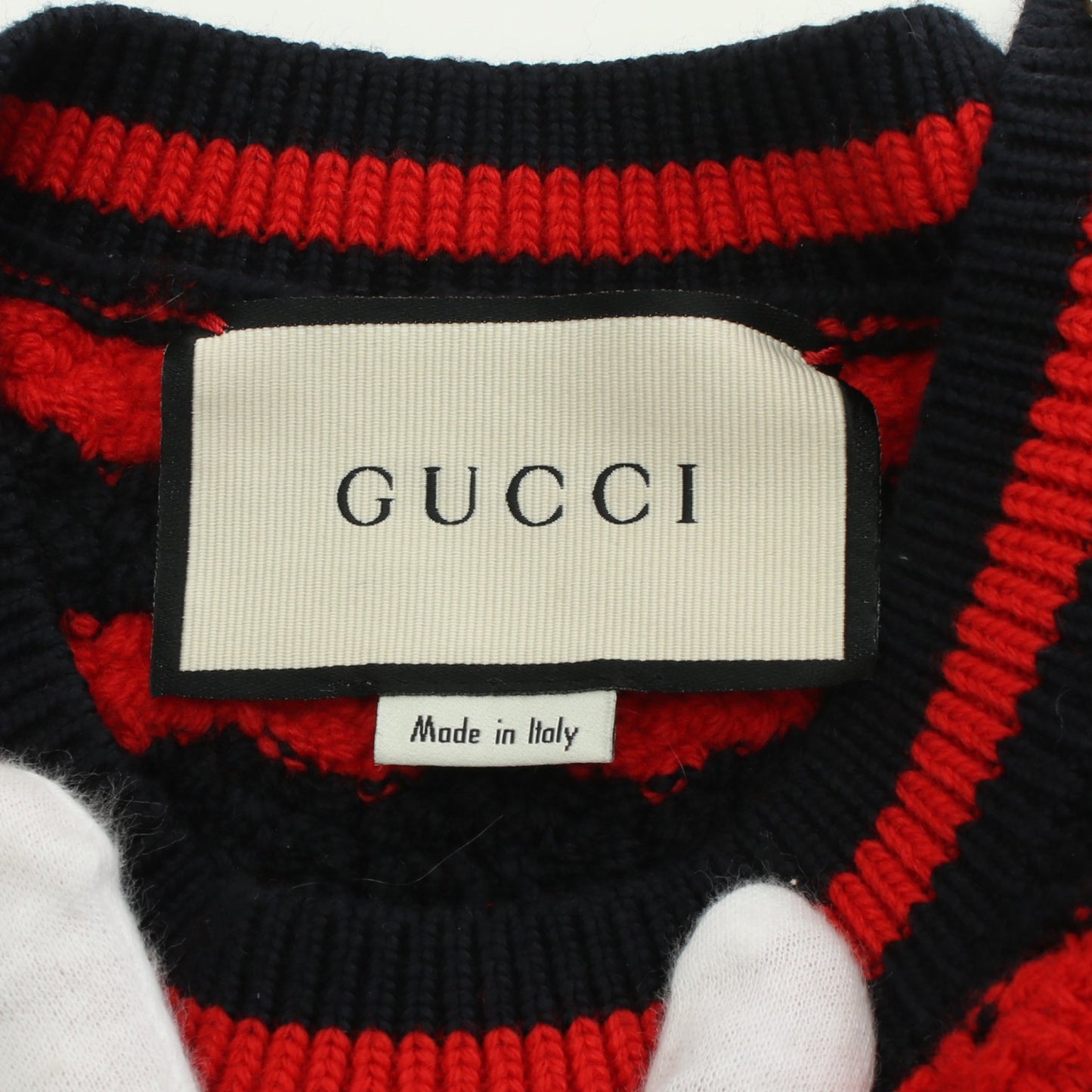 ニットワンピース ノースリーブ ボーダー ウール コットン レッド ネイビー グッチ ワンピース GUCCI