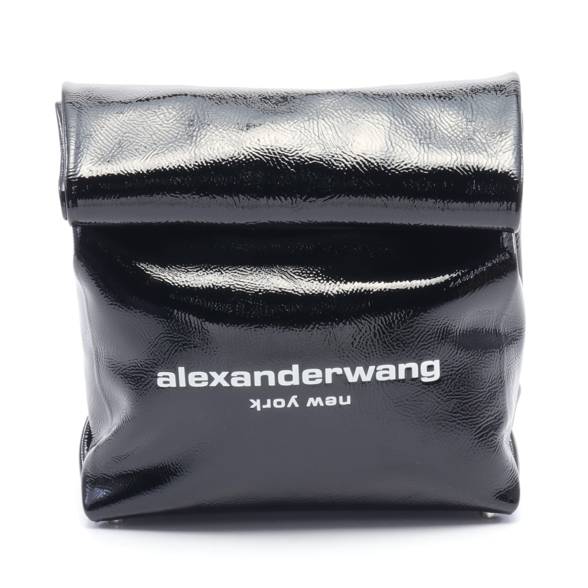 ランチバッグ クラッチバッグ ロゴプリント エナメルレザー ブラック アレキサンダーワン バッグ ALEXANDER WANG