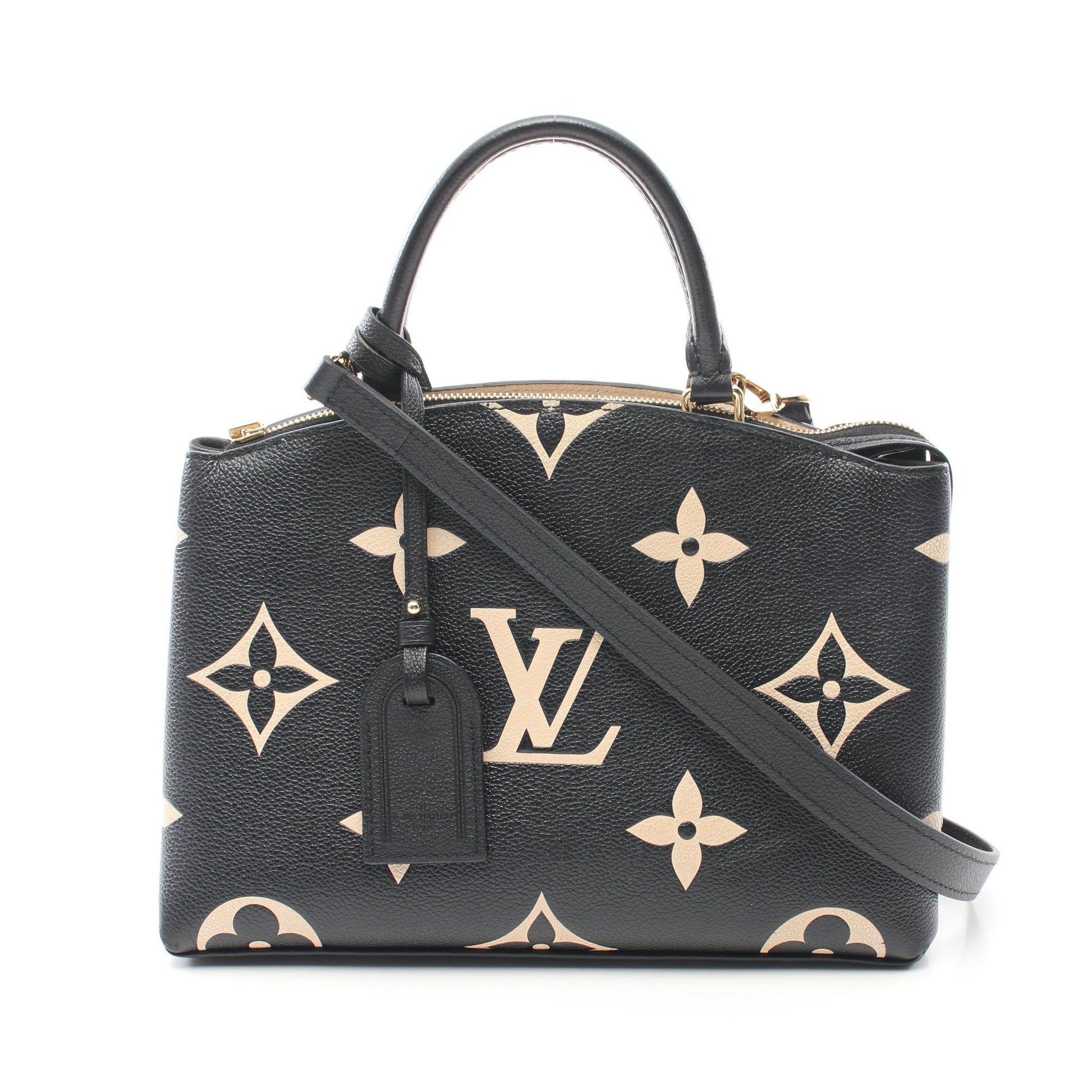 プティ パレPM バイカラーモノグラムアンプラント ハンドバッグ レザー ブラック ベージュ 2WAY ルイヴィトン バッグ LOUIS VUITTON