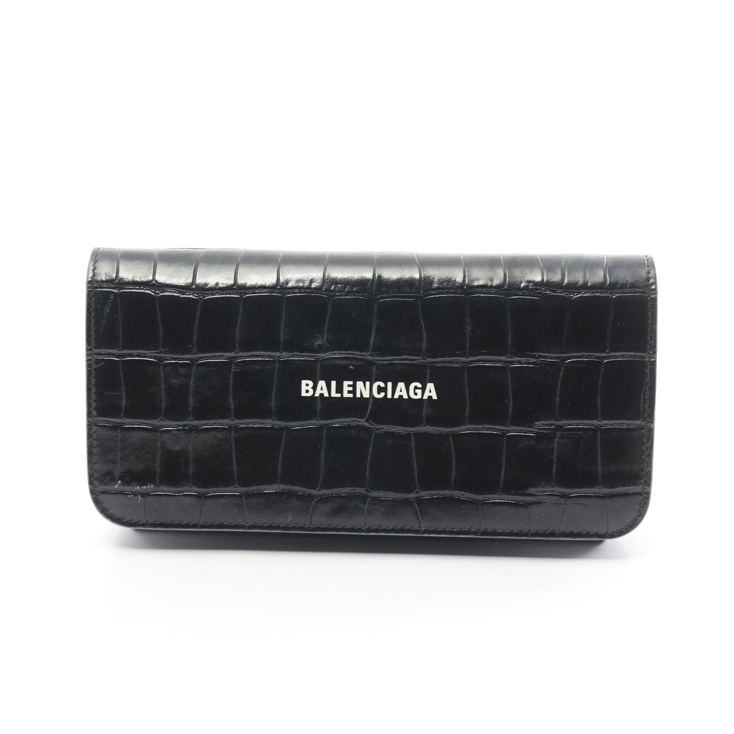 二つ折り長財布 レザー ブラック クロコ型押し バレンシアガ 財布・小物 BALENCIAGA